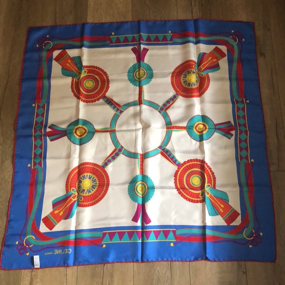 Celine Muliticolor Printed Scarf 100% Silk 34x34 - Picture 6 of 7
